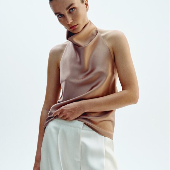 ZARA Mid-camel Satin Effect Halter Top – Size M – NWT Brand New with Tags - Picture 2 of 12